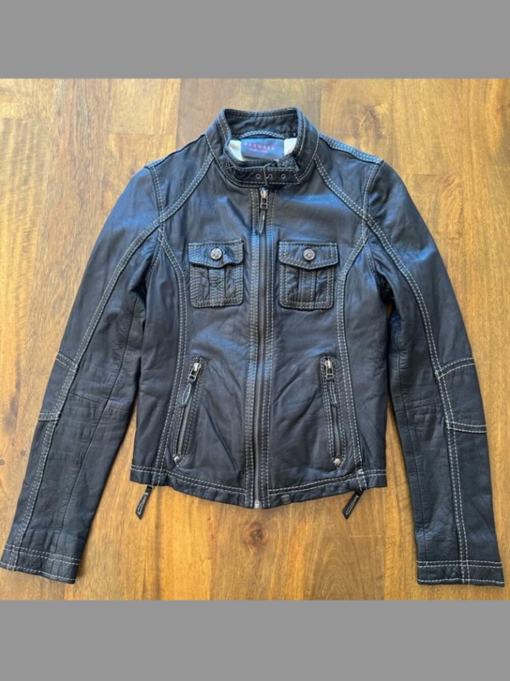 Oakwood Fast Label black leather bomber biker jacket women’s size S
